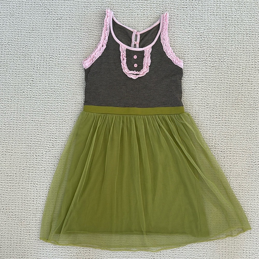 Girls Matilda Jane Brown Green Pink Tulle Twirly Skirt Sleeveless Dress - Size 8